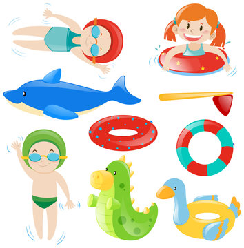 Swimming set with swimmers and equipment