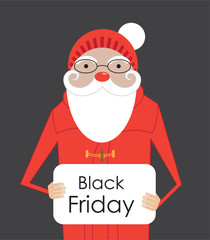 Cartoon Santa Claus with banner black friday