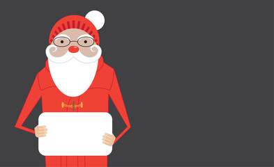 Cartoon Santa Claus hold banner with copy space