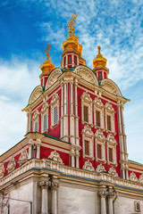 Fototapeta na wymiar Orthodox church inside Novodevichy convent, iconic landmark in M