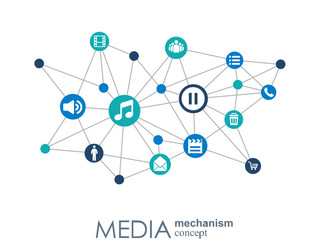 Media mechanism concept. Growth abstract background with integrated meta balls, integrated icon for digital, strategy, internet, network, connect, communicate, technology, global concepts.
