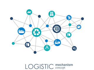 LOGISTIC mechanism concept. distribution, delivery, service, shipping, logistic, transport, market concepts. Abstract background with connected objects. Vector illustration.