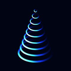 Neon blue oval layer xmas tree on black background