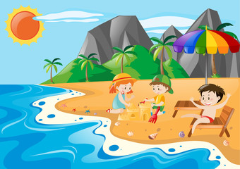 Obraz na płótnie Canvas Children having fun on the beach