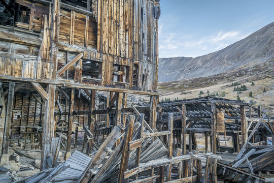 ruins of gold mine in Rocky Mountains