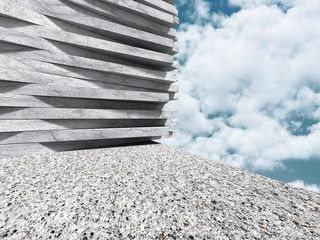 Concrete architecture. Abstract construction on sky background