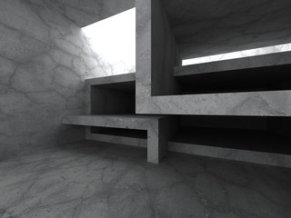 Dark concrete room. Empty interior. Architecture background