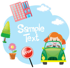 Naklejka premium Paper template with girl in green car