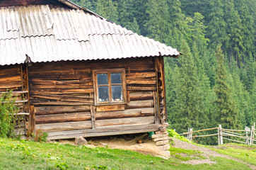 Nature wooden houses in a Carpathian mountains.