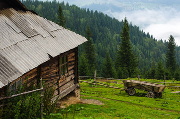 Fototapeta na wymiar Nature wooden houses in a Carpathian mountains.