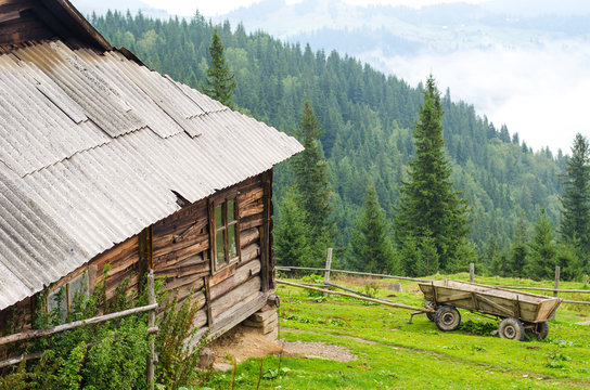 Nature wooden houses in a Carpathian mountains.