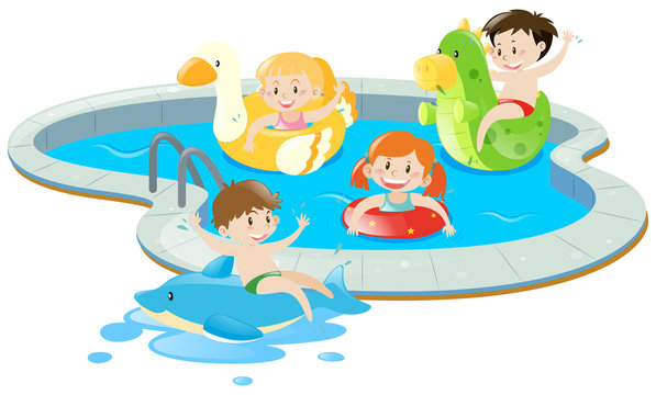 Four kids having fun in the pool