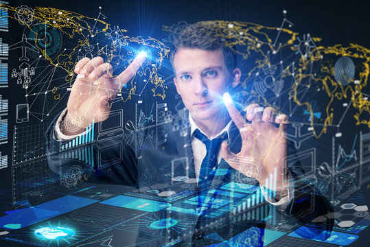 Futuristic media sharing concept with man