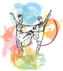 Abstract couple dancing ballet illustration
