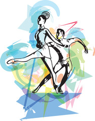 Abstract couple dancing ballet illustration