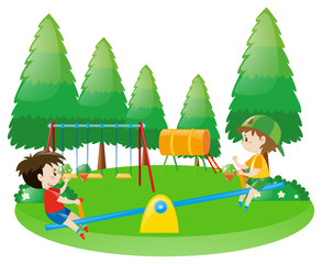 Two boys on seesaw