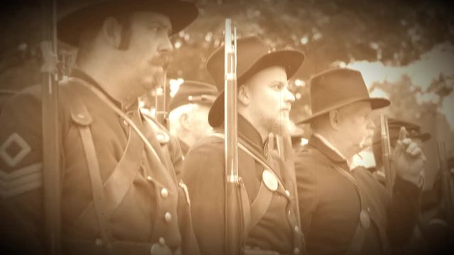 Row of Union Civil War soldiers (Archive Footage Version)