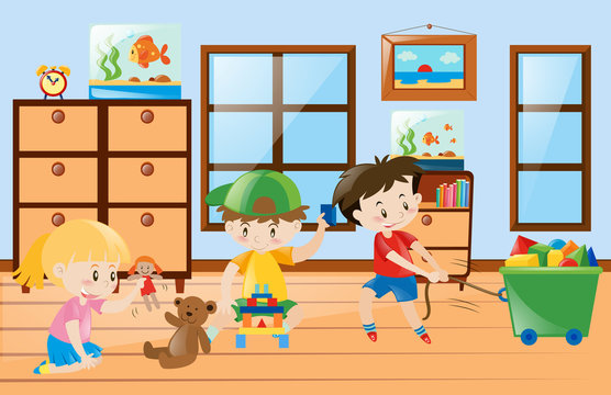 Children playing toys inside the room