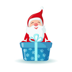 Cute Santa Claus with big gift.