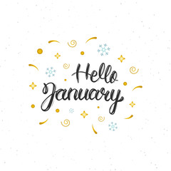 Fototapeta na wymiar Hello January hand written modern brush lettering inscription. Trendy hand lettering quote, art print for posters , greeting cards design and t-shirt. Vector