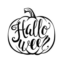 Hand drawn halloween script text with pumpkin sketch