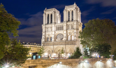 Fototapeta na wymiar The Notre Dame cathedral at night, Paris.