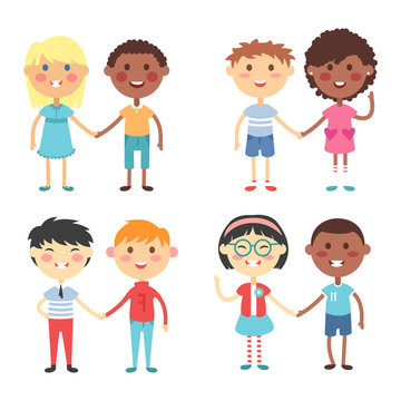 Kids holding hands vector