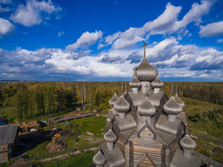 Aerial view of the wooden church in Russia