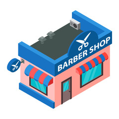 Vector barber shop isometric building isolated