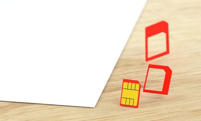 splitting of nano sim card from sim card adapter with empty free space paper, 3D rendering