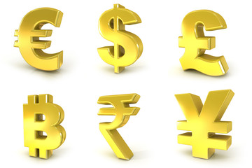 Currency golden signs. 3D