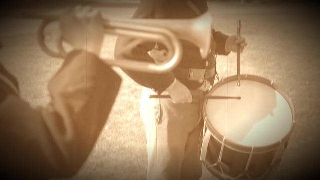 Civil War drummer playing with bugler (Archive Footage Version)