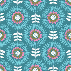Modern Scandi Daisy Floral Seamless Repeat Wallpaper - Jewel Tones - 122446419