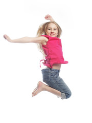 girl jumps on a white background 