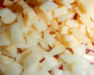 Heap of cut little pieces  white cream melon