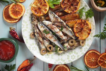 Grilled sardine fish