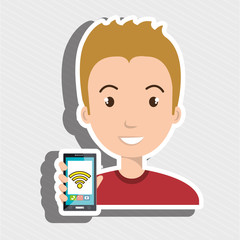 man cellphone wifi connected vector illustration eps 10