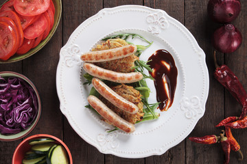 Grilled sausage with hash browns