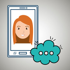 girl cartoon smartphone white and cloud blue chat vector illustration