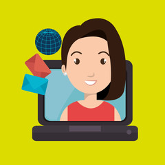 woman laptop global message vector illustration eps 10