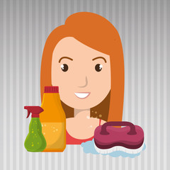 woman cartoon clear brush cleaning vector illustration eps 10