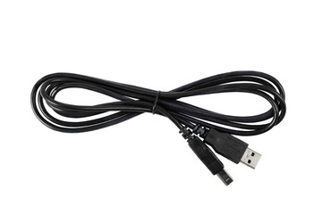 USB cable black twisted isolated on white background