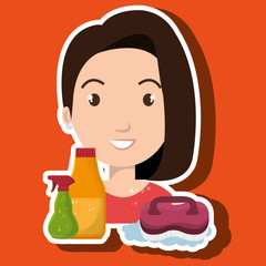 woman cartoon clear brush cleaning vector illustration eps 10