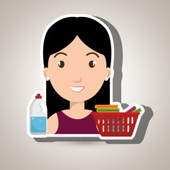 womna cartoon basket red clothes detergent vector illustration eps 10