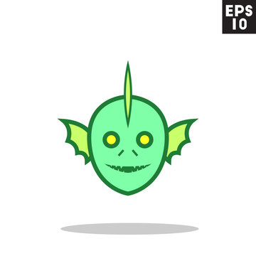 Swamp fishman monster face for halloween icon in trendy flat style isolated on grey background. Id card symbol for your design, logo, UI. Vector illustration, EPS10. Colored.