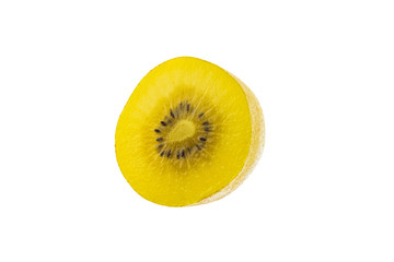 Kiwi slices into half on white background