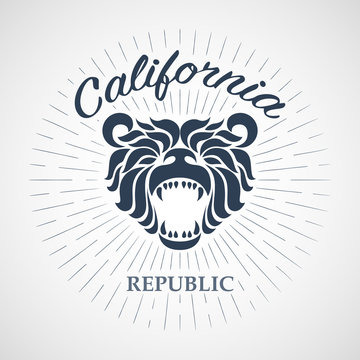 Vintage California Republic bear with sunbursts, t-shirt print g
