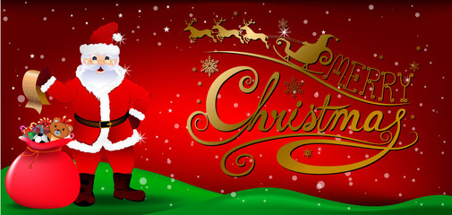 Christmas Greeting Card. Merry Christmas lettering, vector illustration