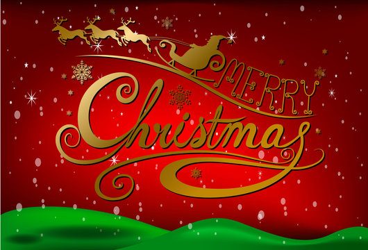 Christmas Greeting Card. Merry Christmas lettering, vector illustration
