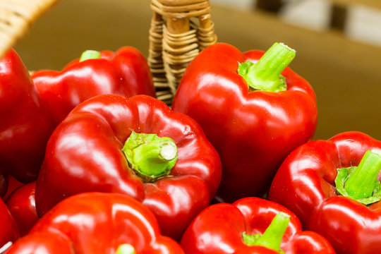Red Bell Peppers in Basket